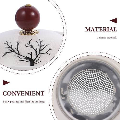 Ceainic ceramic cu mâner lateral din lemn, design cireș 1