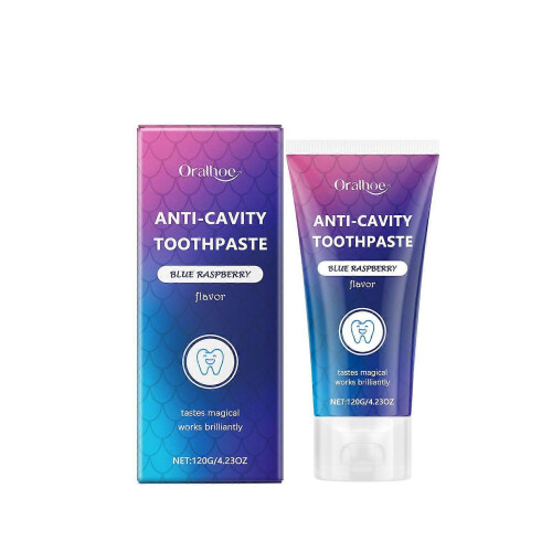 Raspberry flavored children's toothpaste cleans teeth stains, yellow teeth, dirt, and fres