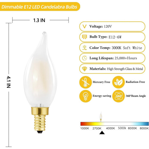 Matte E12 LED-lampen 6W 3000K dimbaar 6-pack 1