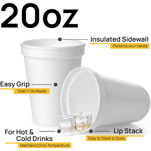 20 oz White Foam Cups (50 Pack) USA-Made 1