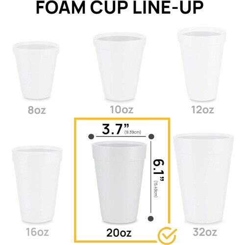 20 oz White Foam Cups (50 Pack) USA-Made 2