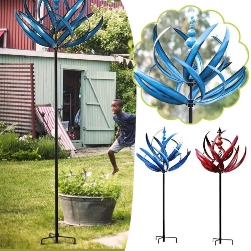 Dvoupatrový větrník Lotus, modrý kov, 90 cm 2