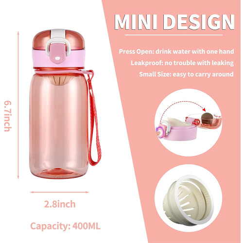 Rosa vattenflaska, 400 ml, bred mun med sil 1