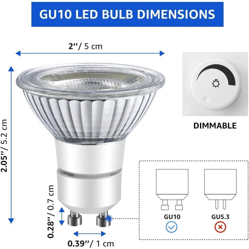 Lâmpadas LED GU10 6W 5000K Reguláveis - Pacote com 2 2