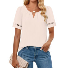 Women's Elegant Hollow Out Crewneck Short-Sleeved-apricot S
