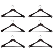 Wide Shoulder Wooden Hangers 6 Pack with Non Slip Pants Bar