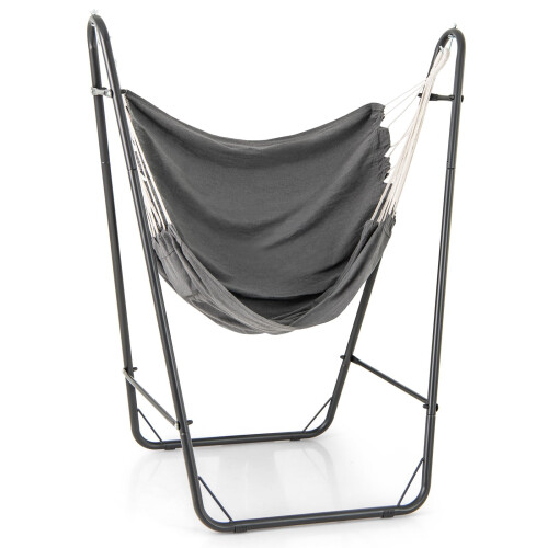 Hanging chair with frame, grey, cotton-polyester, 120 kg load capacity