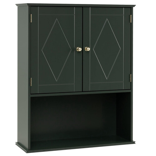 Wall-Mounted Bathroom Cabinet, Green, 2 Doors, Adjustable Shelf