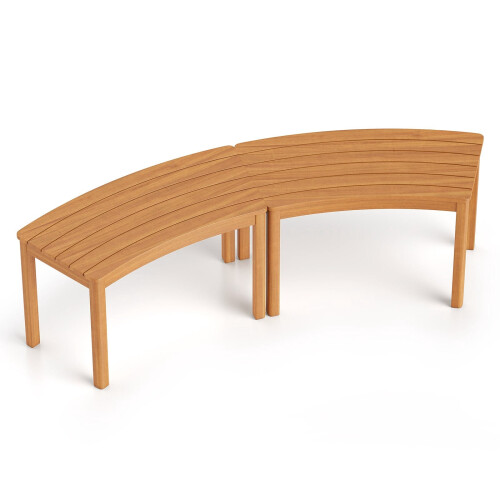 2-Piece Curved Acacia Wood Outdoor Bench Set