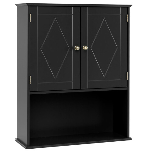 Wall-Mounted Bathroom Cabinet, Black, 2 Doors, Adjustable Shelf