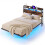 Floating Bed Frame with LED Lights, Storage Headboard, USB Ports 1