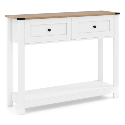 Console Table with 2 Drawers and Shelf, White, 106x30x81.5 cm
