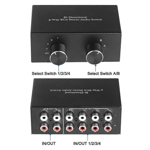 Bi-Directional 4-Way Stereo Audio Switch L/R Audio Switcher