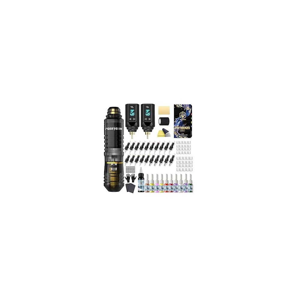 Wireless Tattoo Machine Kit with 20 Tattoo Cartridge Needles, Ink Set & 2 Rechargeable Batteries | Professional Portable Tattoo Pen Gun