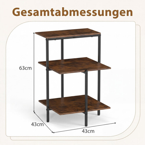3-Tier Square End Table with Open Shelves, Rustic Brown 1