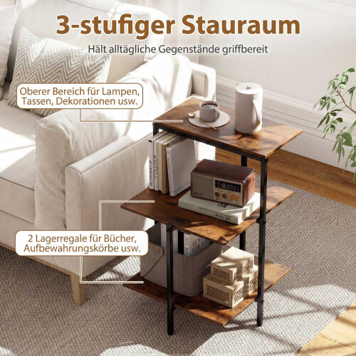 3-Tier Square End Table with Open Shelves, Rustic Brown 2
