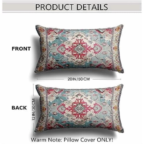 Μαξιλαροθήκες Boho από ροζ βαμβάκι 12x20 ιντσών, σετ 2 τεμαχίων 1