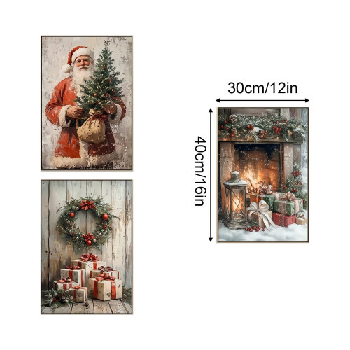 Vintage Christmas Tree Wall Art Set – 3pcs Botanical Pine 1