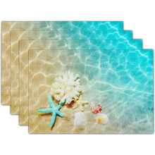 Set van 4 placemats met oceaansterrenmotief, linnen tafelmatten