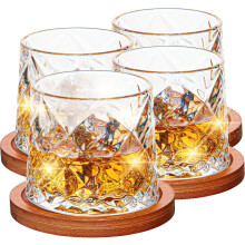 Whiskygläser-Set, drehbar, 2 Stück, 10 oz, mit Bambus