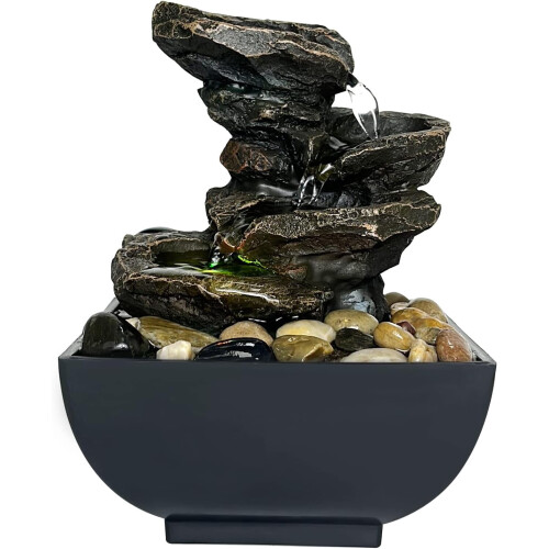 Fontaine de table à 4 niveaux avec éclairage LED et cascade