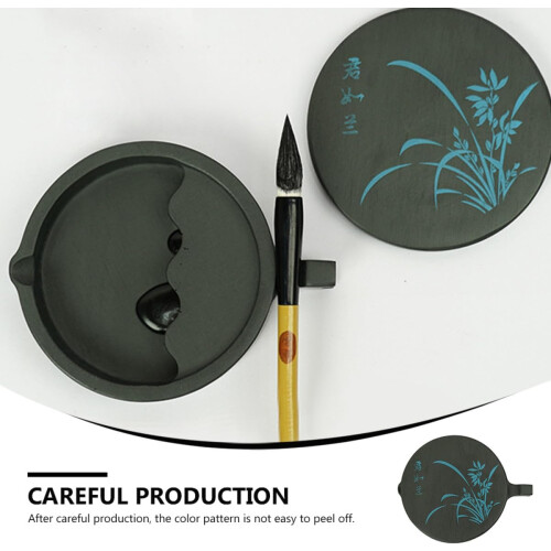 Pedra de tinta de caligrafia em forma de peixe de 4 polegadas com padrão de orquídea, acessório de tinta tradicional de pedra natural 1