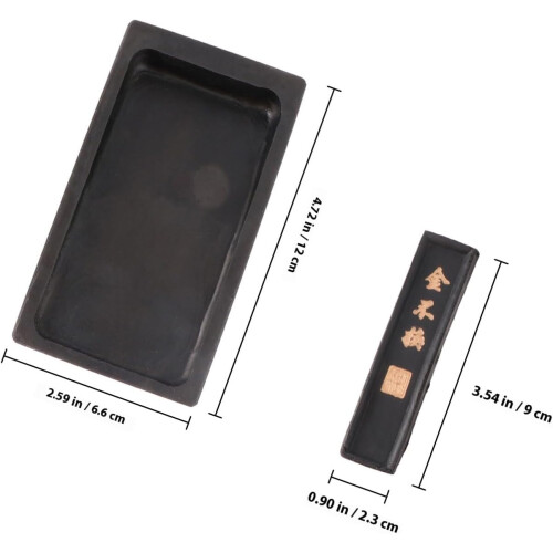 Chinese Calligraphy Inkstone Set with Natural Rectangular Ink Stone and 1 Liang Ink Stick 1