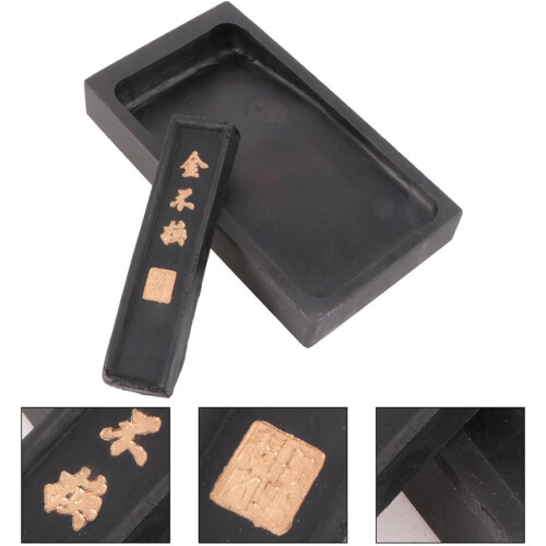Chinese Calligraphy Inkstone Set with Natural Rectangular Ink Stone and 1 Liang Ink Stick 2