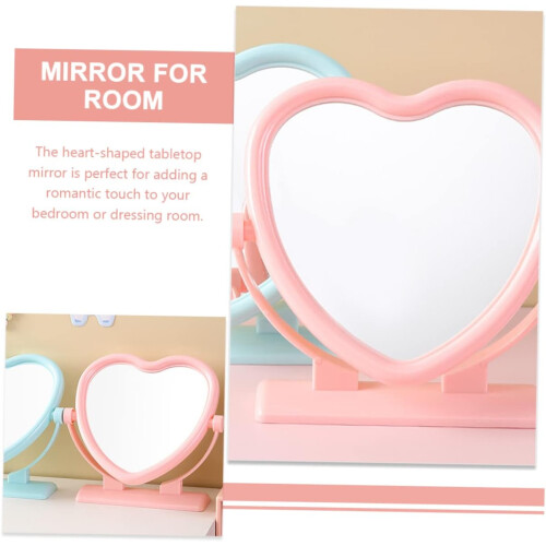Tabletop Vanity Makeup Mirror with Smooth Reflection Portable Heart Shaped Double Sided Plastic 2