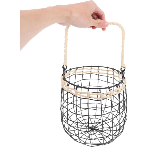 Hanging Fruit Basket Handmade Wire with Handle, Multifunctional Black Iron Rustic Style Storage Organizer 2