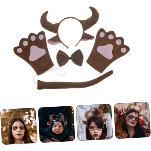 Σετ Στολής Cosplay με Ζώα για Αγόρια και Κορίτσια – Καφέ Κορδέλα με Κέρατο Βοδιού 2