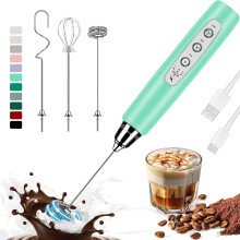Rechargeable handheld milk frother with 3 whisks