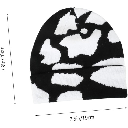 Cow Pattern Knitted Hat Comfortable Woolen Cap for Women Casual Warmth Accessory 1