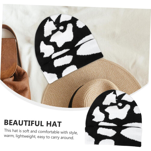 Cow Pattern Knitted Hat Comfortable Woolen Cap for Women Casual Warmth Accessory 2