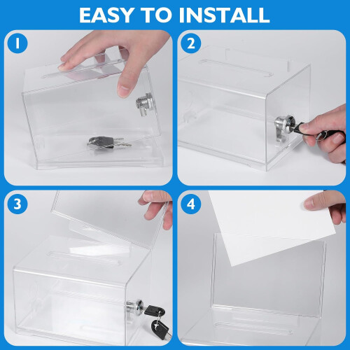 Vorschlagsbox aus Acryl mit abschließbarem Spendenglas und Kartenhalter 2
