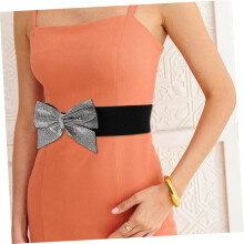 Rhinestone Bow Elastic Waistband Wide Wedding Party Dress Belt Bling Corset Accessory Elegant Waist Cincher