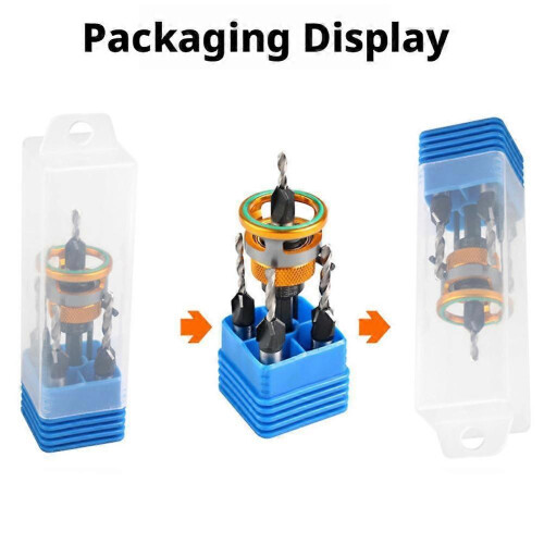 (Blue) Smart Depth Stop Drill Set 4pcs - Carbon Steel Countersink Bits Adjustable Stop 1