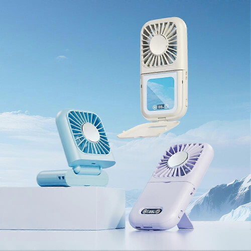 (white) Foldable Neck Fan ZK13 - ABS PCBA 100 Speed Settings LED Makeup Mirror 2