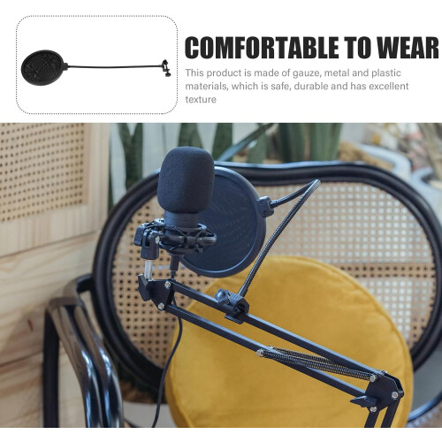 Microphone Denoise Shield Pop Filter Noise-reducing Windshield Black Metal Plastic Gauze Easy to Use 2