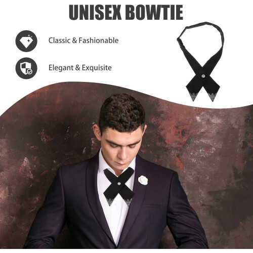 Papillon pre-annodato per uomo e donna, papillon nero per uniforme, lavoro e costume 1