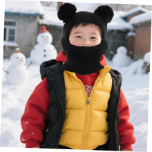 Wintermuts met pompon voor jongens en meisjes, warme muts met oorbeschermers, schattige muts voor koud weer, zwart