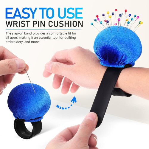 Cuscino da polso per spilli da ricamo, porta spilli in morbido cotone PP, accessorio da cucito blu 2