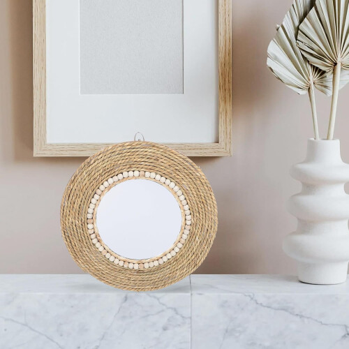Διακοσμητικός καθρέφτης μακιγιάζ Rattan Wall Decor Mirror Stylish Creative Retro Design Glass Material