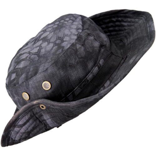 Outdoor-Sonnenschutz-Bucket-Hat für Herren mit runder Krempe, schwarzes Pythonmuster 1
