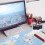 Μεγάλο Mousepad Γραφείου 300x700mm με Ραμμένες Άκρες Αντιολισθητική Βάση Μπλε 5