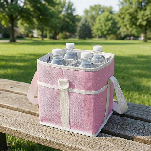 (Purple) Bottle Carrier Bag Four Bottle Capacity Front Pocket Adjustable Shoulder Strap 1