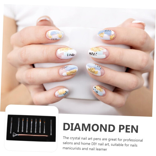 9pcs Nail Art Brush Tool Set Replacement Pen Tips Crystal Handle Professional Salon 2