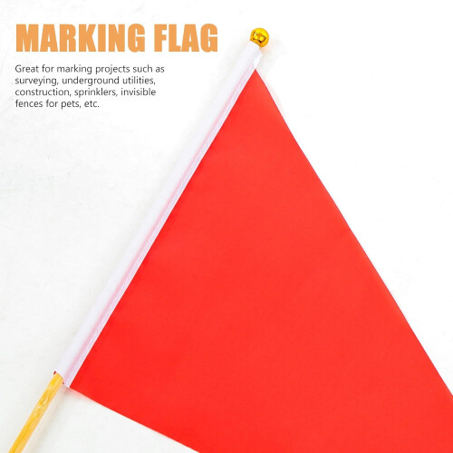 10pcs Red Lawn Marking Flags with Bamboo Poles, Triangular Yard Mark Flags for Construction 2