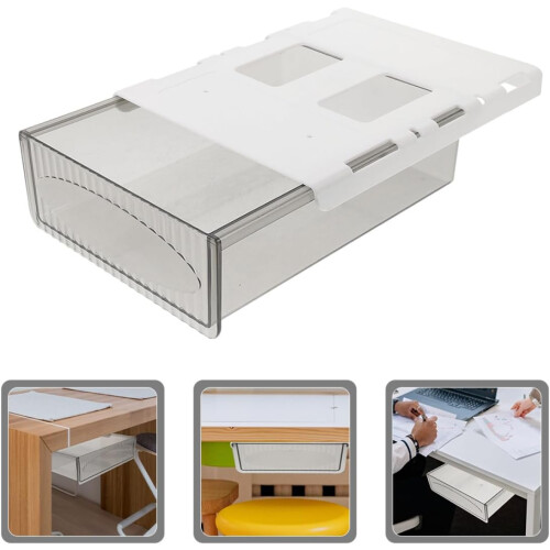 Large White under Desk Drawer Organizer Box Hidden Storage Organizer 2