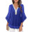 Sparkly PulloverTop with V Neck Design for-royal blue XXL 1